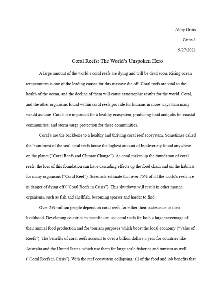 5 Paragraph Essay Example 1 (2) | PDF | Coral Reef | Coral