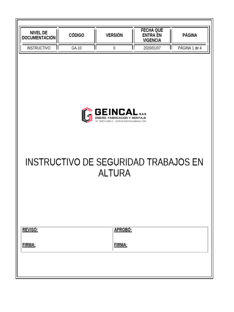 It02 Instructivo Seguridad Trabajos en Altura | PDF