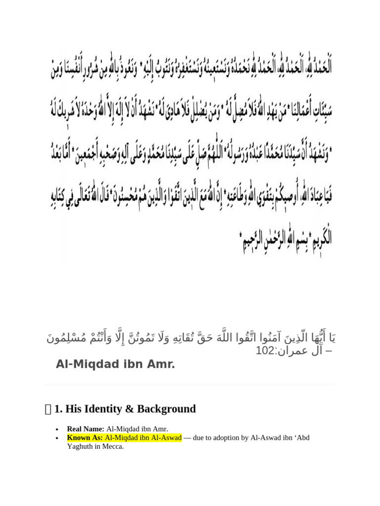 31 Miqdad Bin Aswad:Amr | PDF | Muhammad | Life Of Muhammad