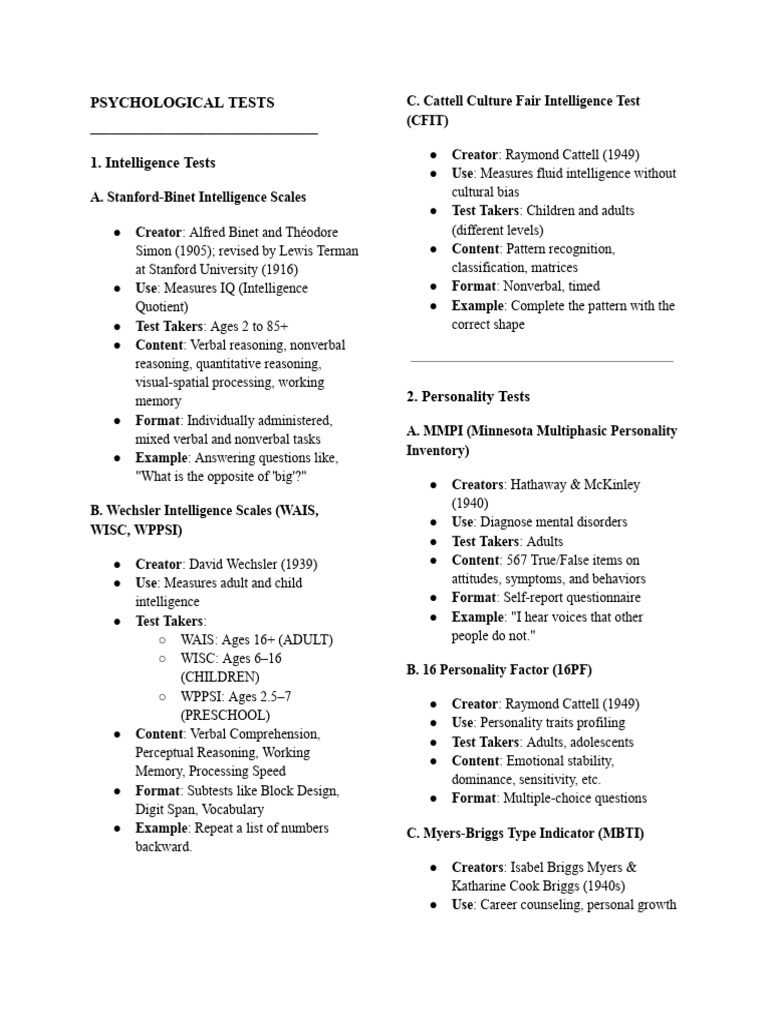Lists of Psychological Tests | PDF | Wechsler Adult Intelligence Scale ...