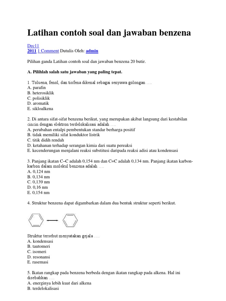 Latihan Contoh Soal Dan Jawaban Benzena