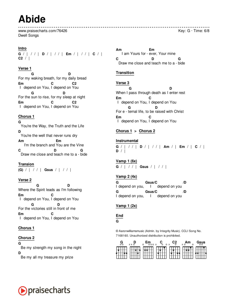 Abide (Dwell Songs) Chord Chart - G - 2 Column Layout | PDF | Song ...