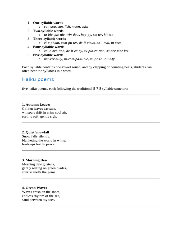 Haiku Poems Examples | PDF
