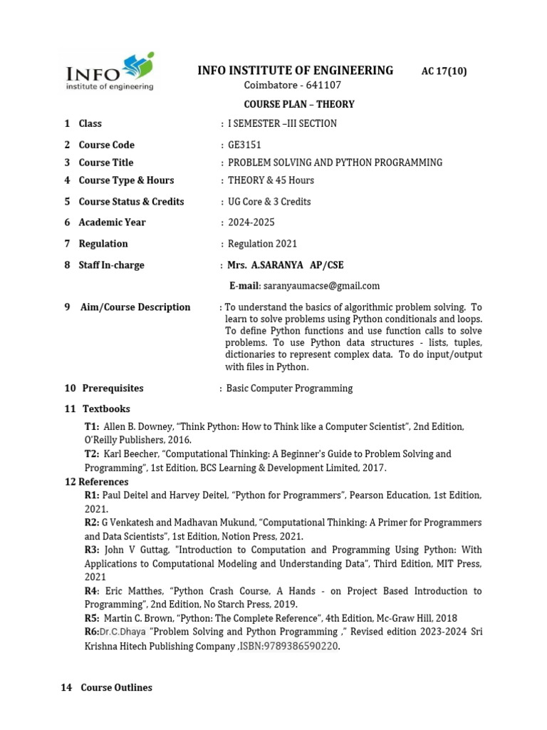 2.python Course Plan-III SEC | PDF | Engineering | Knowledge