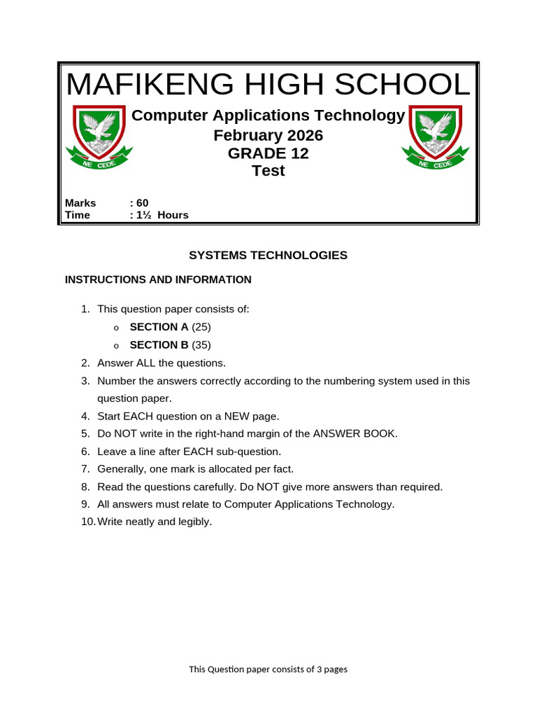 Grade 12 Theory Test February 2026 | PDF | Backup | Computer Data Storage