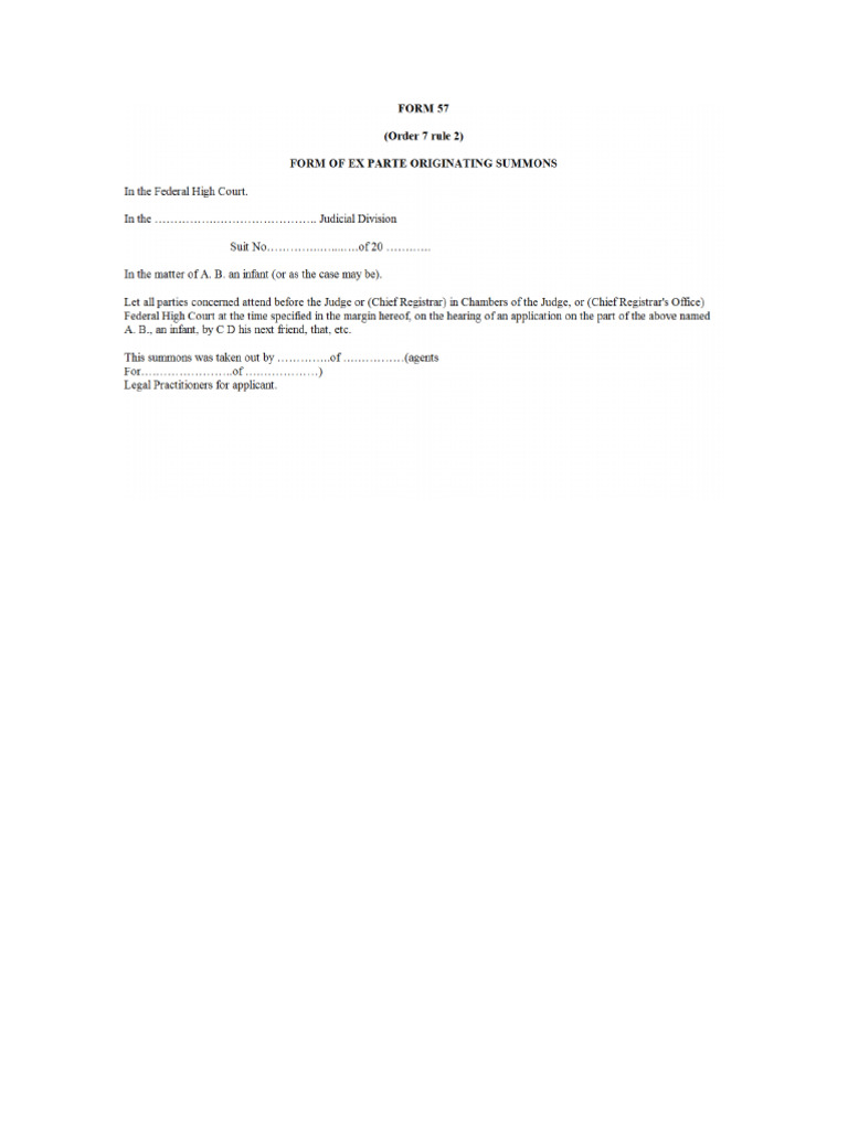 Form of Ex Parte Originating Summons | PDF