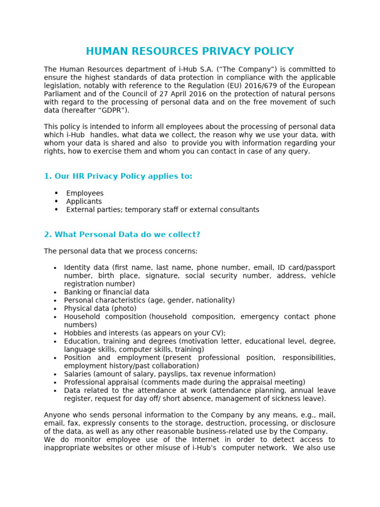Human Resources Privacy Policy.docx | PDF | Computer Security | Security