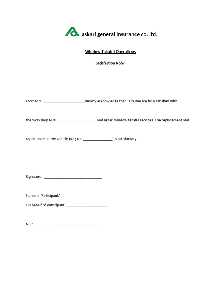 Satisfaction Note Takaful | PDF