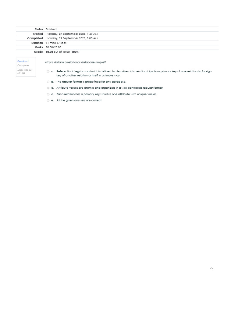 QUIZ 4 - The Relational Data Model + Logical Database Design - Attempt ...