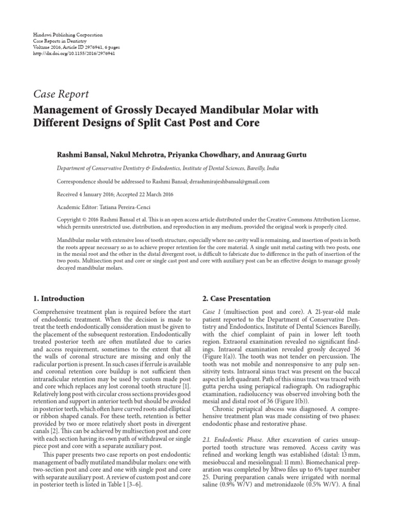 Management of Grossly Decayed Mandibular Molar Wit | PDF | Dental ...