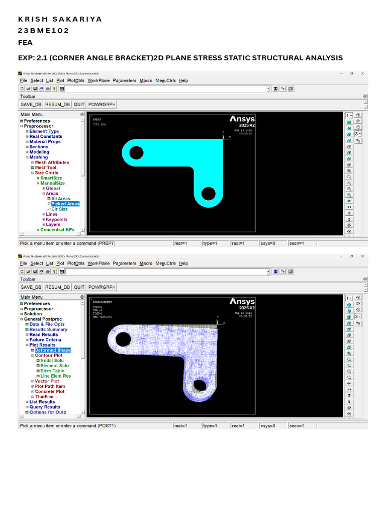 Exp 2.1 (Corner Angle Bracket) 2d Plane Stress Static Structural ...