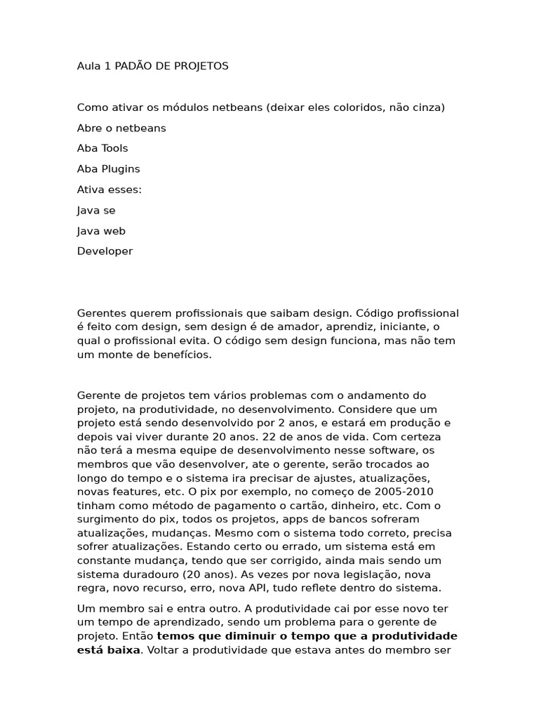 Aula 1 Padão de Projetos | PDF | Tempo | Bancos de dados
