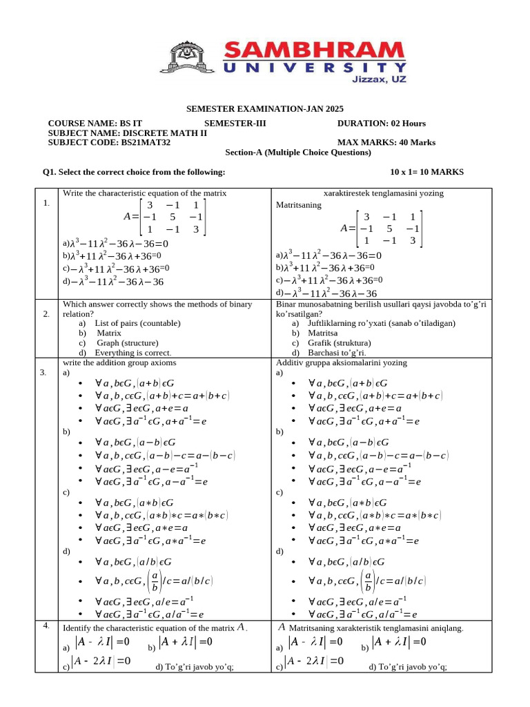 Diskret Matematika II 2025 | PDF | Mathematics | Algebra