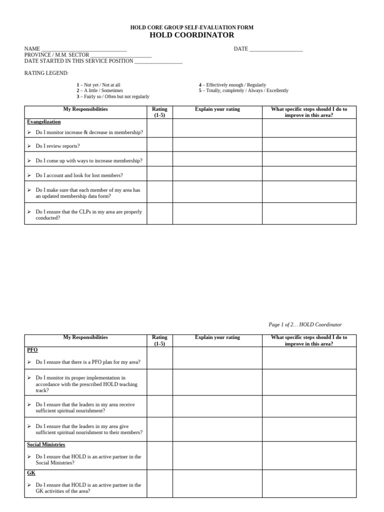 8.9 HOLD LS -2. Appendix 2 Self Evaluation Form for HOLD C | PDF
