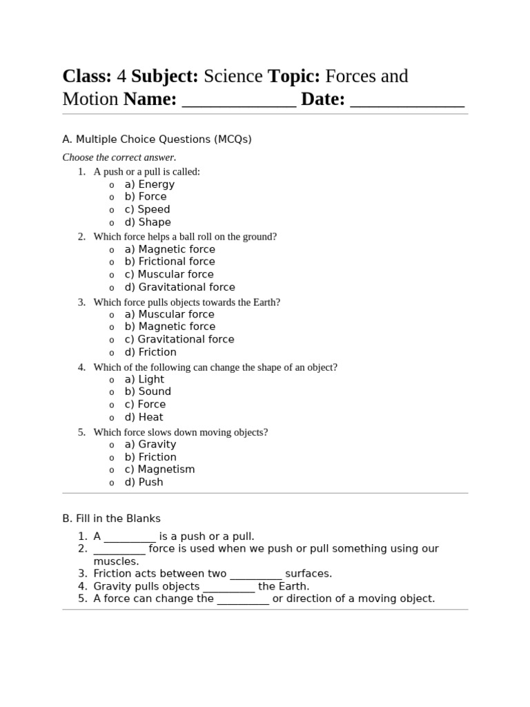 4 Class Sci Test | PDF
