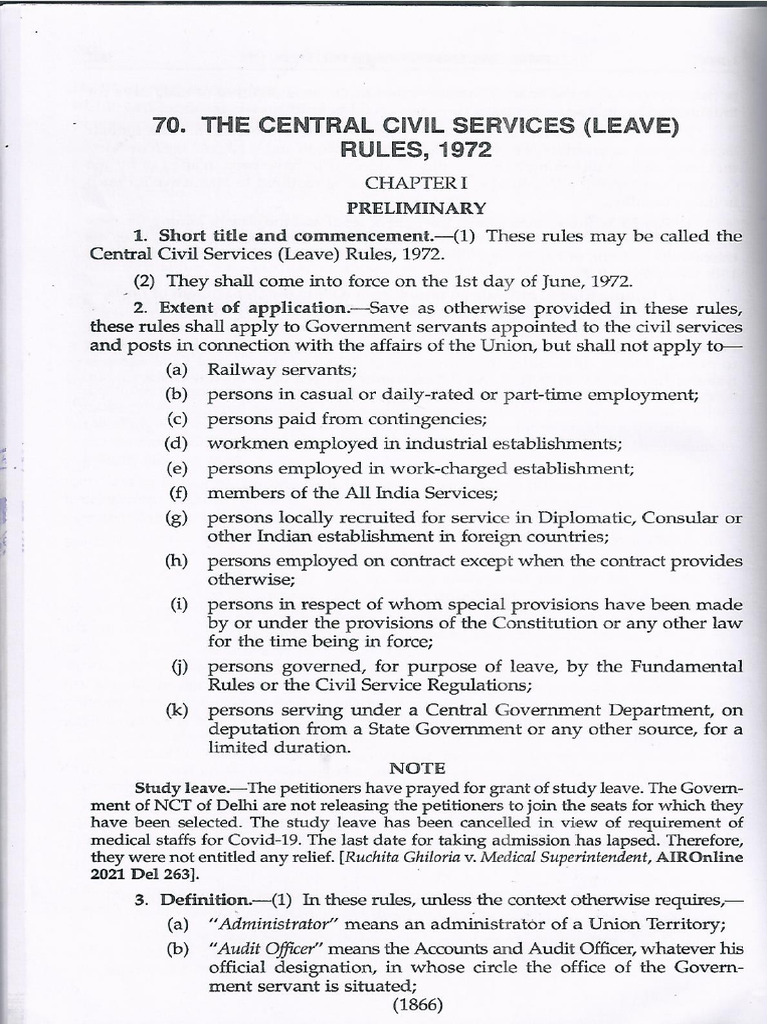 Central Civil Services (Leave) Rules, 1972 | PDF
