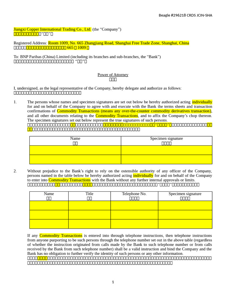 POA Draft For Commodity | PDF