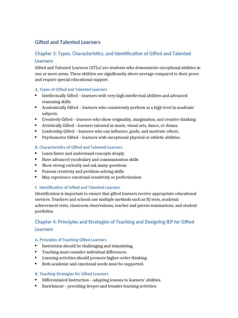 Gifted and Talented Learners Detailed | PDF | Intellectual Giftedness ...