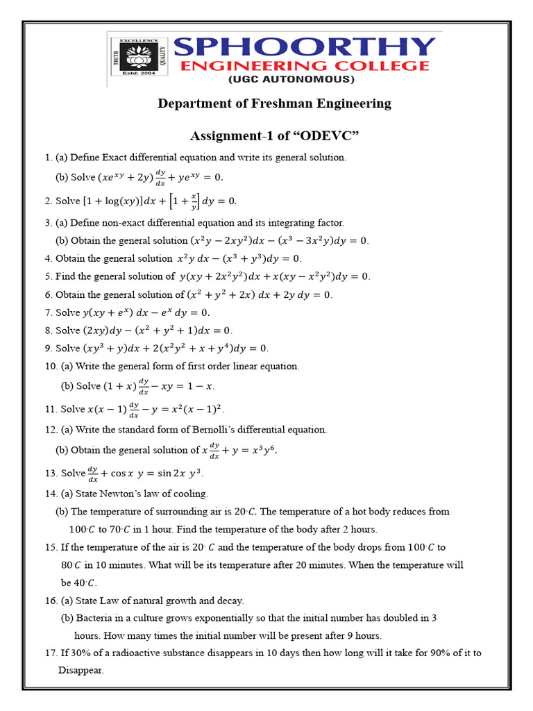 Assignment-1 of ODEVC | PDF | Equations | Mathematical Objects