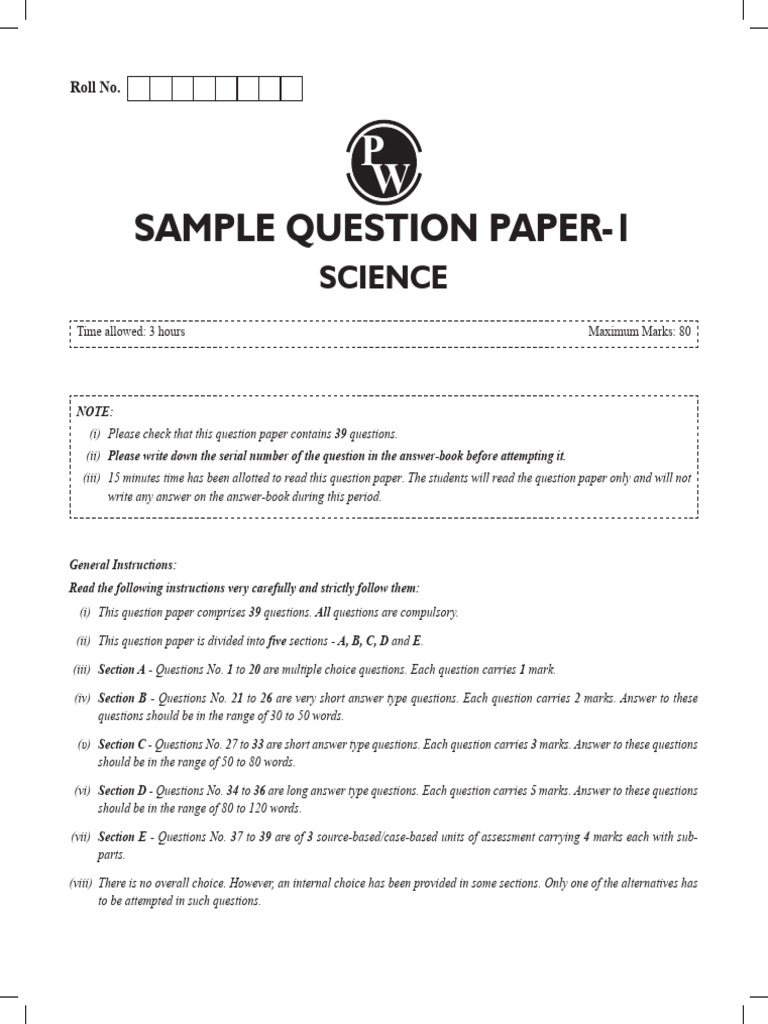 Class 9 Science Sample Paper 1 | PDF | Isotope | Chemical Elements