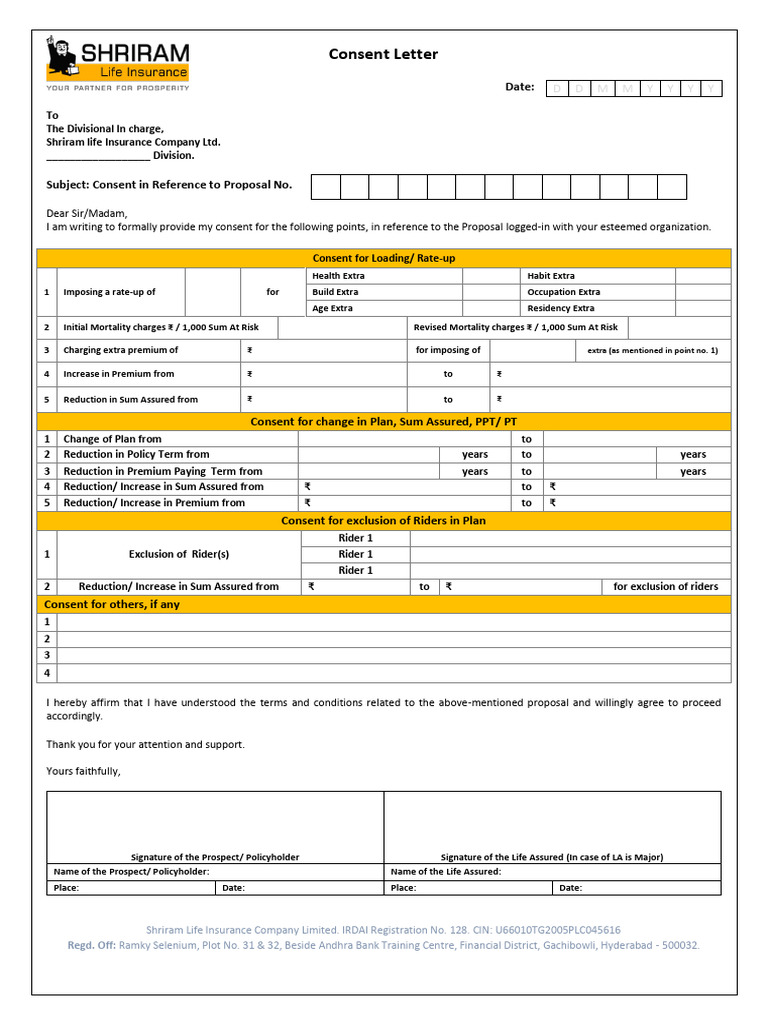 Consent Letter Format SLIC Revised 1 | PDF | Insurance | Life Insurance