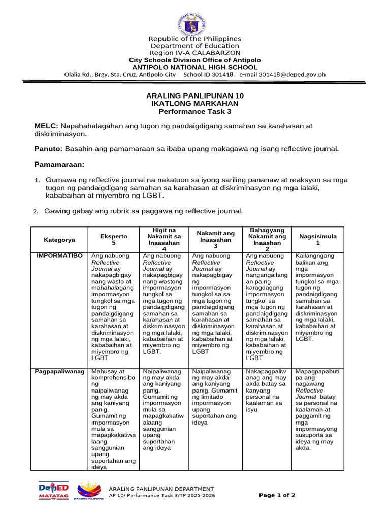 Performance Task 3 Q3 | PDF