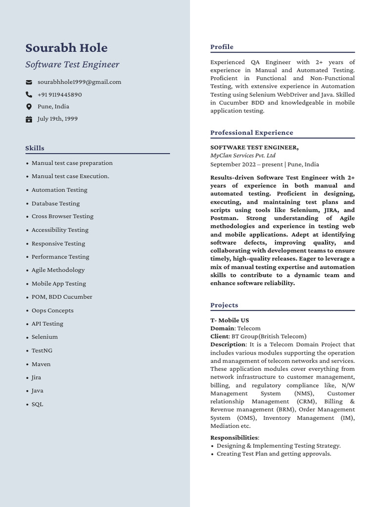 Sourabh Hole Resume | PDF | Software Testing | Selenium (Software)