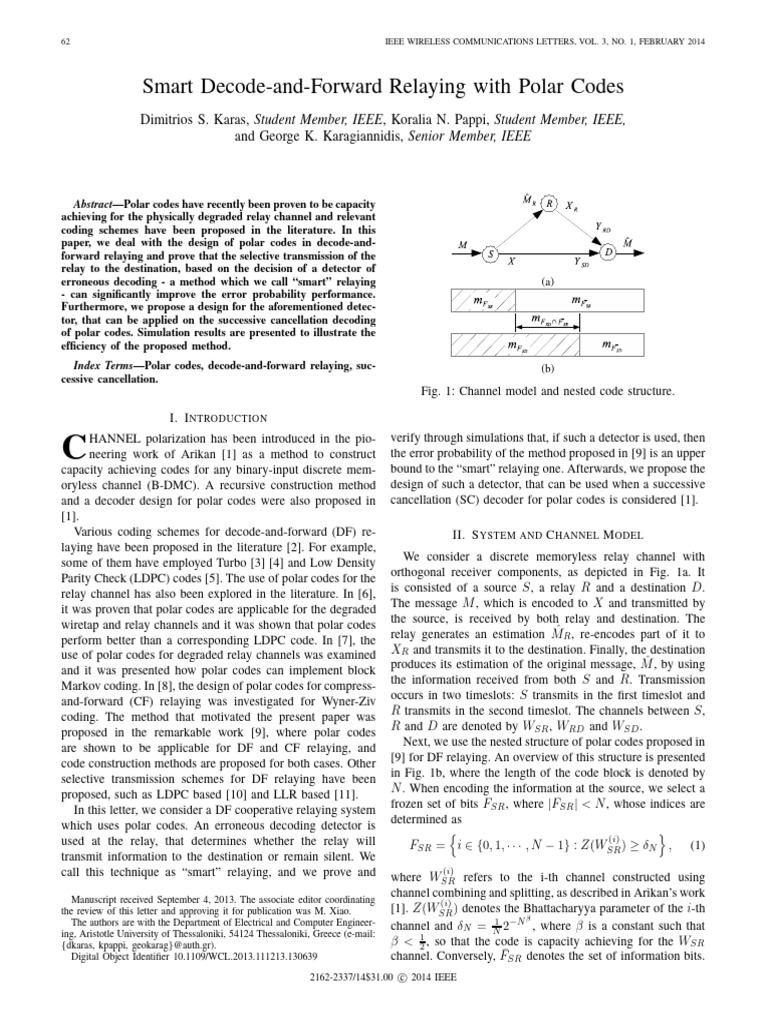 Smart Decode-And-Forward Relaying With Polar Codes | PDF | Low Density ...