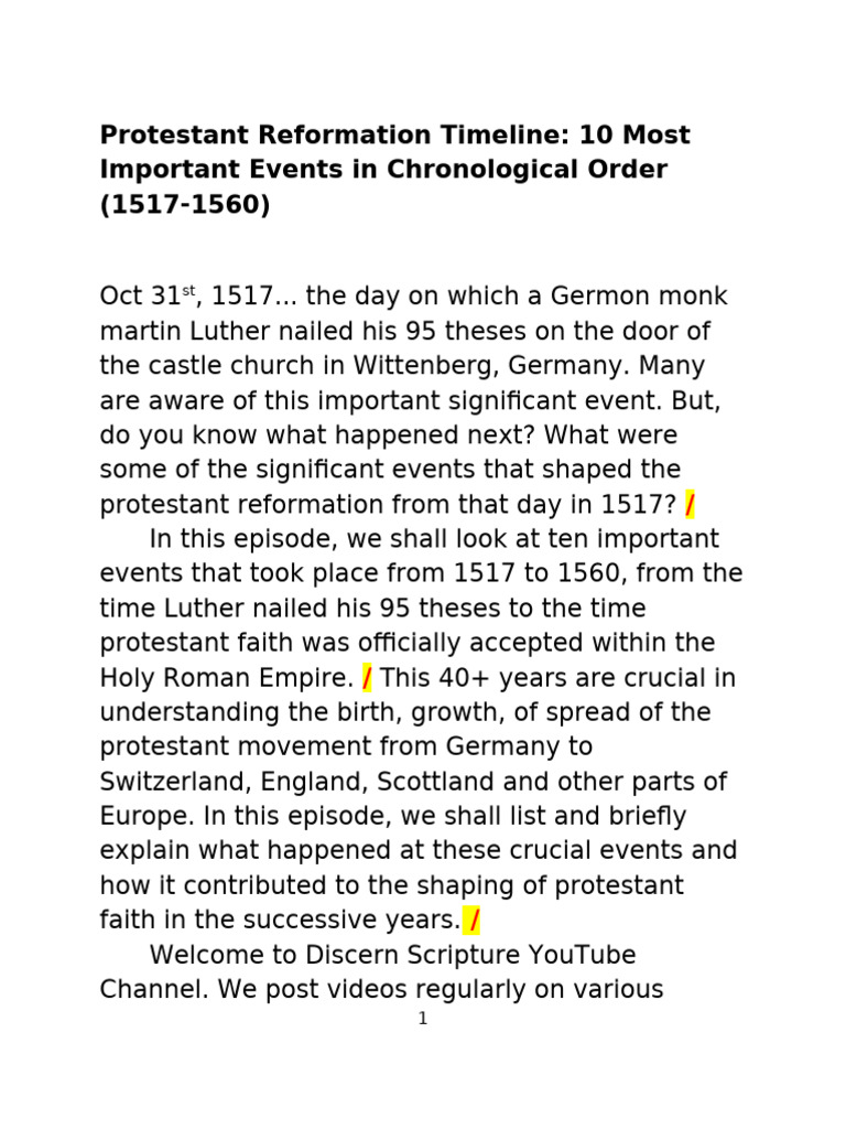 Reformation Timeline | PDF | Protestantism | Martin Luther