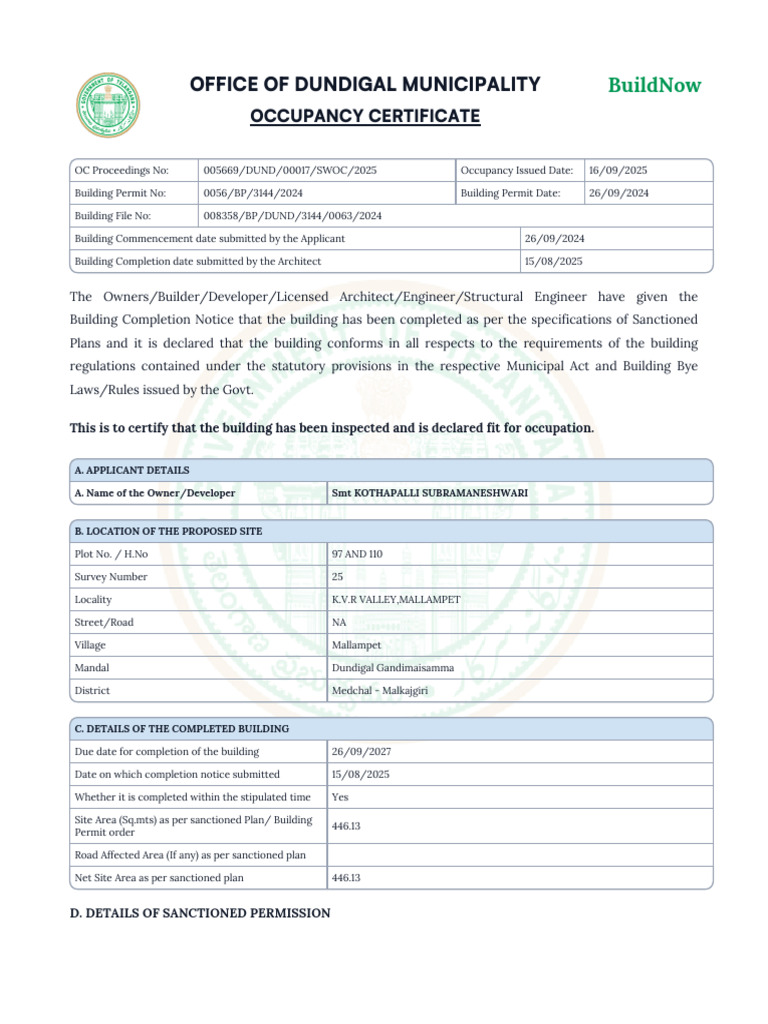 Occupancy Certificate | PDF