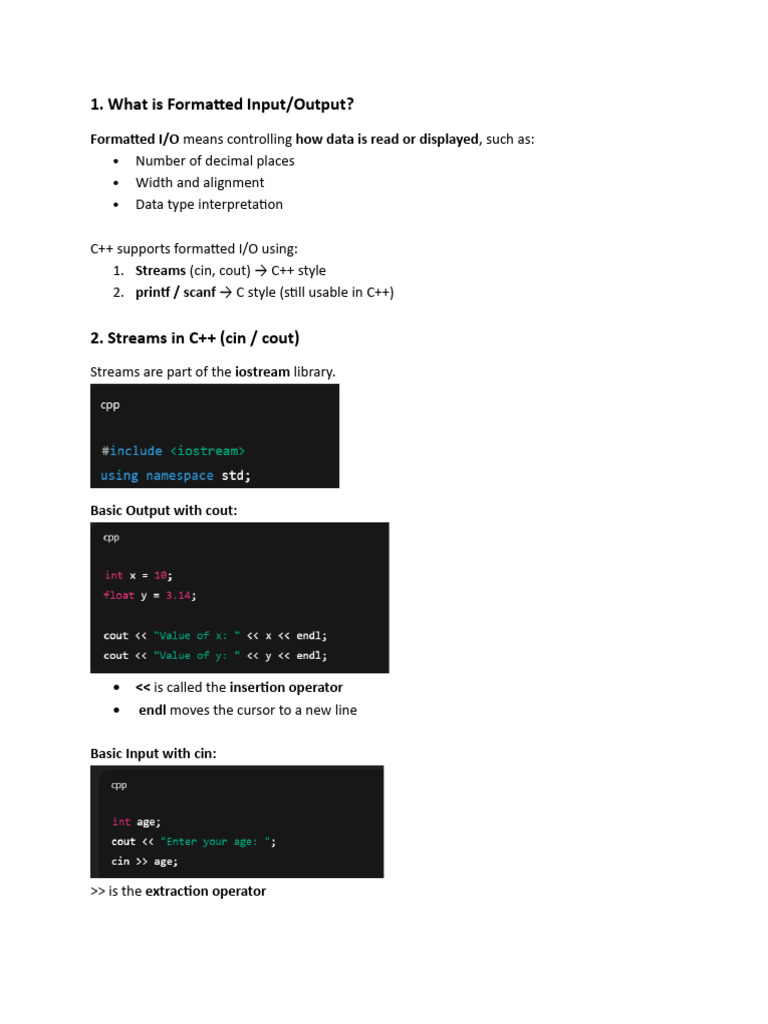 Formatted Input Output | PDF