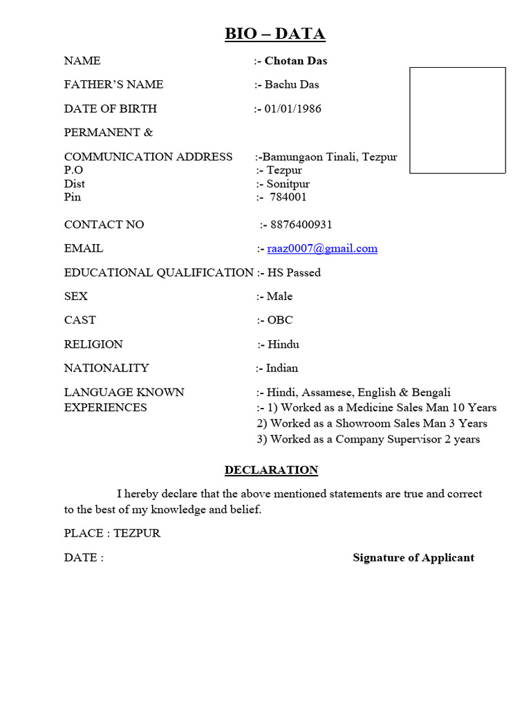 Bio Data | PDF
