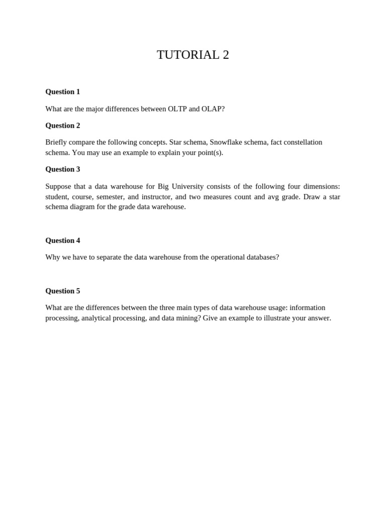 Tutorial 2 - Data Warehouse and Olap | PDF