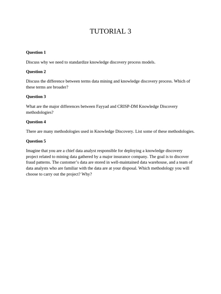 Tutorial 3 - Data Anlaytics Lifecycle Knowledge Discovery | PDF