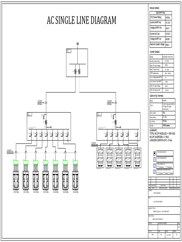 Ac Single Line Diagram - 1mwp PV, 921.6kwh Bess | PDF | Solar Power ...