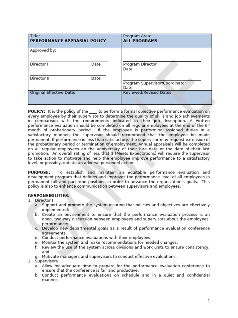Performance Appraisal Policy | PDF | Performance Appraisal ...