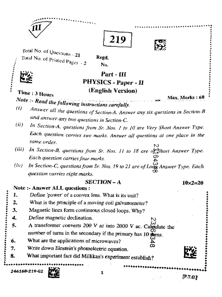 AP Class 12 Physics II Question Paper 2022 | PDF | P–N Junction | Waves