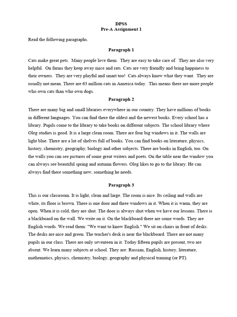 Pre-A Reading Assignment 1 | PDF | Classroom