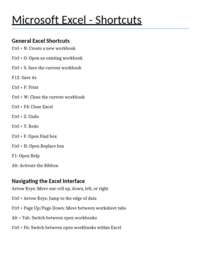 Excel Shortcuts | PDF | Microsoft Excel | Control Key