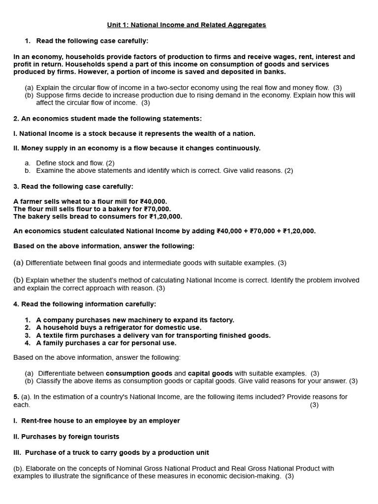 Important Questions Macroeconomics Unit 1 2025-26 | PDF | Gross ...