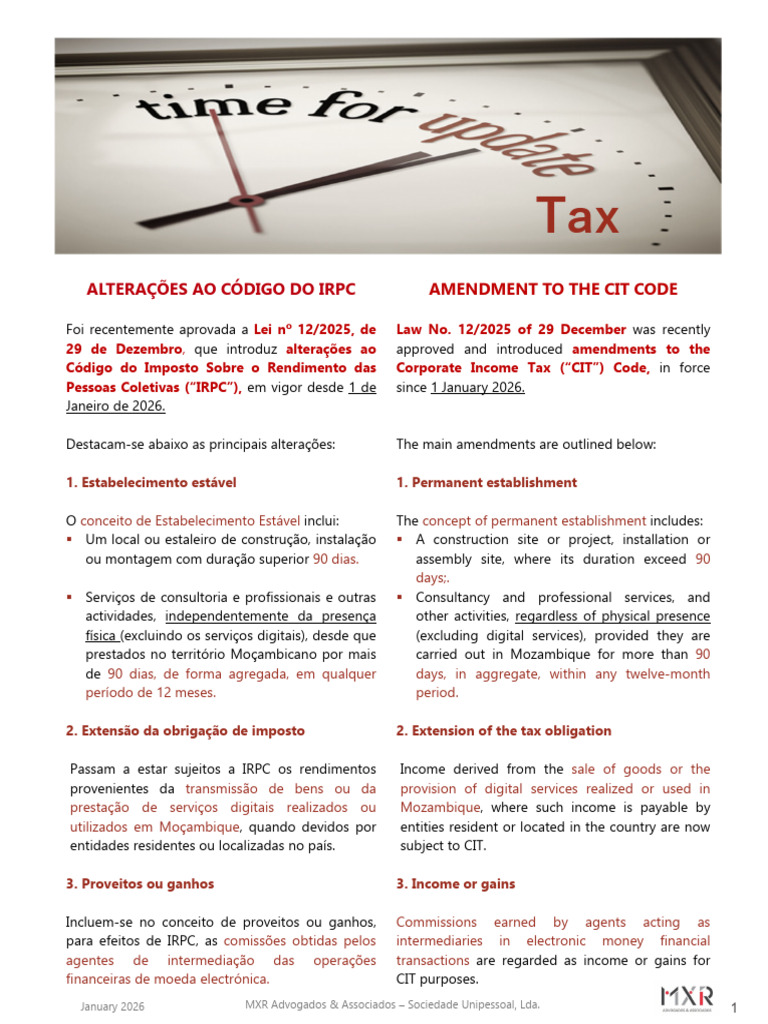 Tax Alert - Corporate Tax Code - 080126 - MXR-AS | PDF | Serviços ...