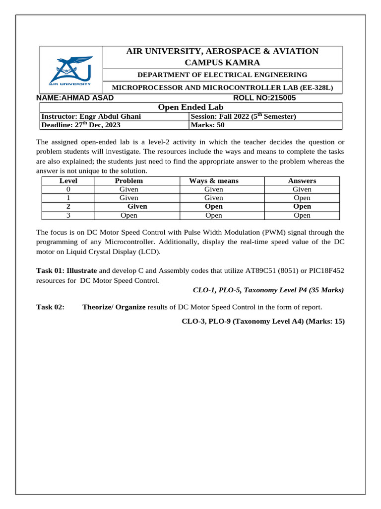 Umar Open Ended Lab MP | PDF