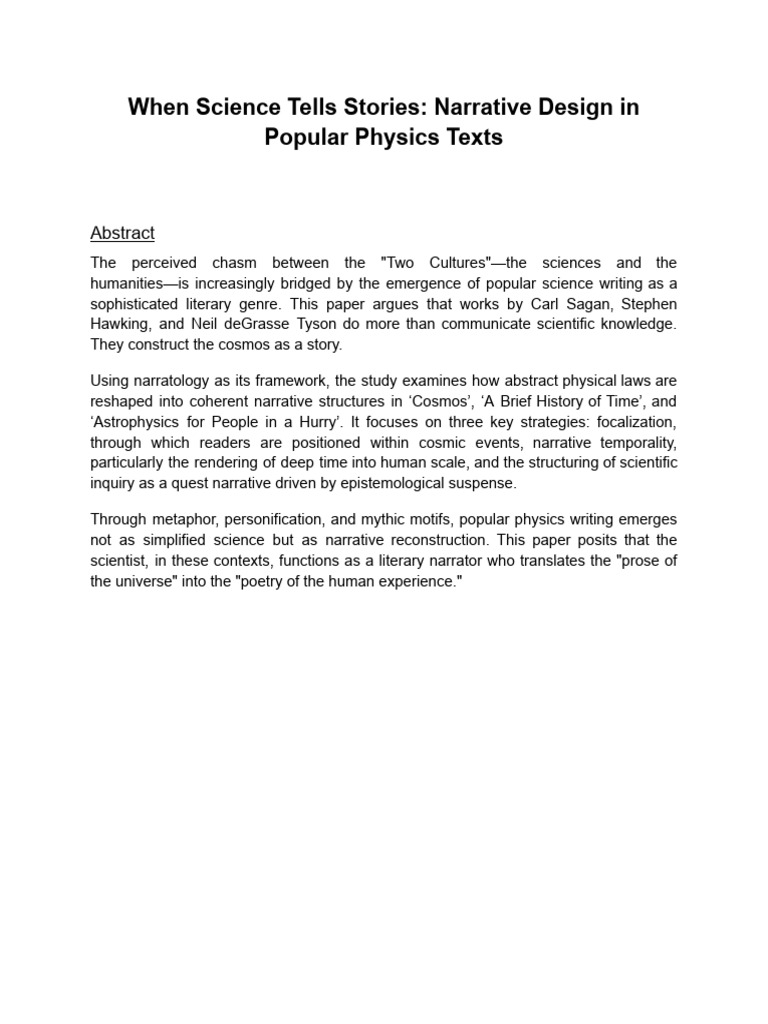 When Science Tells Stories Narrative Design in Popular Physics Texts | PDF