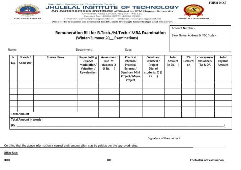 EXAM FORM 7 (Remuneration) | PDF