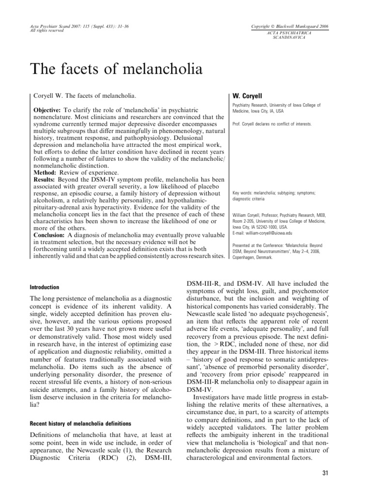 6 the Facets of Melancholia | PDF | Major Depressive Disorder ...