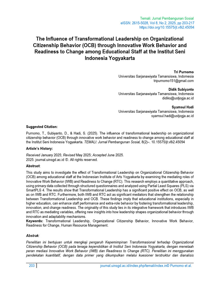 The Influence of Transformational Leadership On Organizational | PDF ...