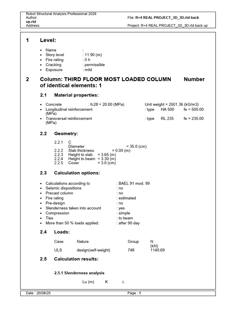 Third Floor Most Loaded Column Notes) | PDF | Column | Structural Analysis