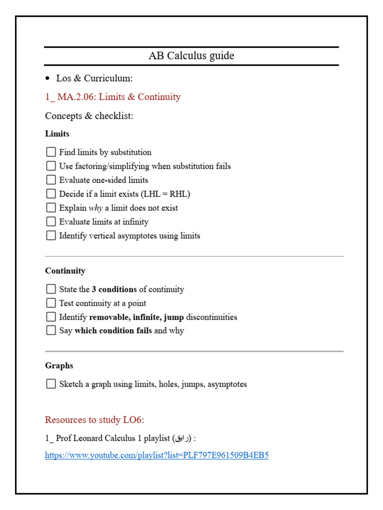 Calculus Roadmap G11 S2 | PDF