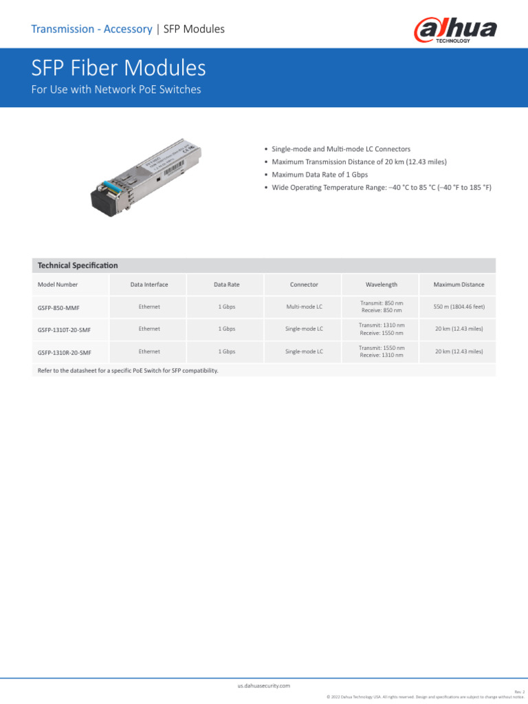 Datasheet GSFP SFPModules Final | PDF | Optics | Computer Networking