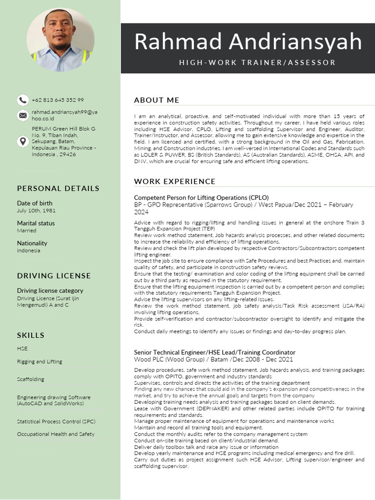 CV Rahmad Andriansyah 2024 (Trainer) | PDF | Safety | Business